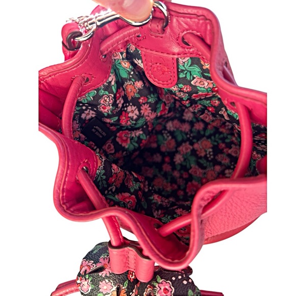 COACH Mini Pink Drawstring Pebbled Leather Petal Floral Bucket Wristlet - Picture 8 of 15